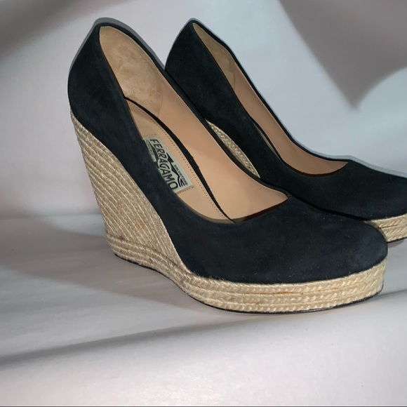 🍔SOLD🍔SALVATORE FERRAGAMO size 10 suede PLATFORM wedge heel ESPADRILLE pumps - Picture 9 of 12